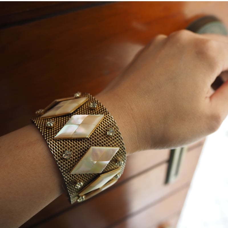 白蝶貝 ダイヤ型 ワイド メッシュ ブレスレット/ ヴィンテージ  