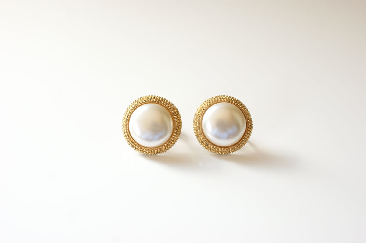 NAPIERネイピア マット ゴールド パール イヤリング / ヴィンテージ  