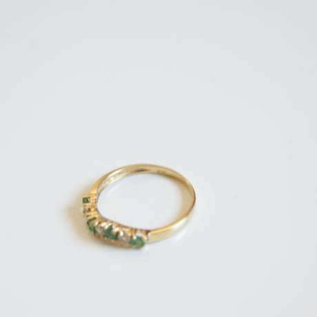 K18YG エメラルド ダイヤモンド ウェーブ リング指輪 / ヴィンテージジュエリー・アクセサリー