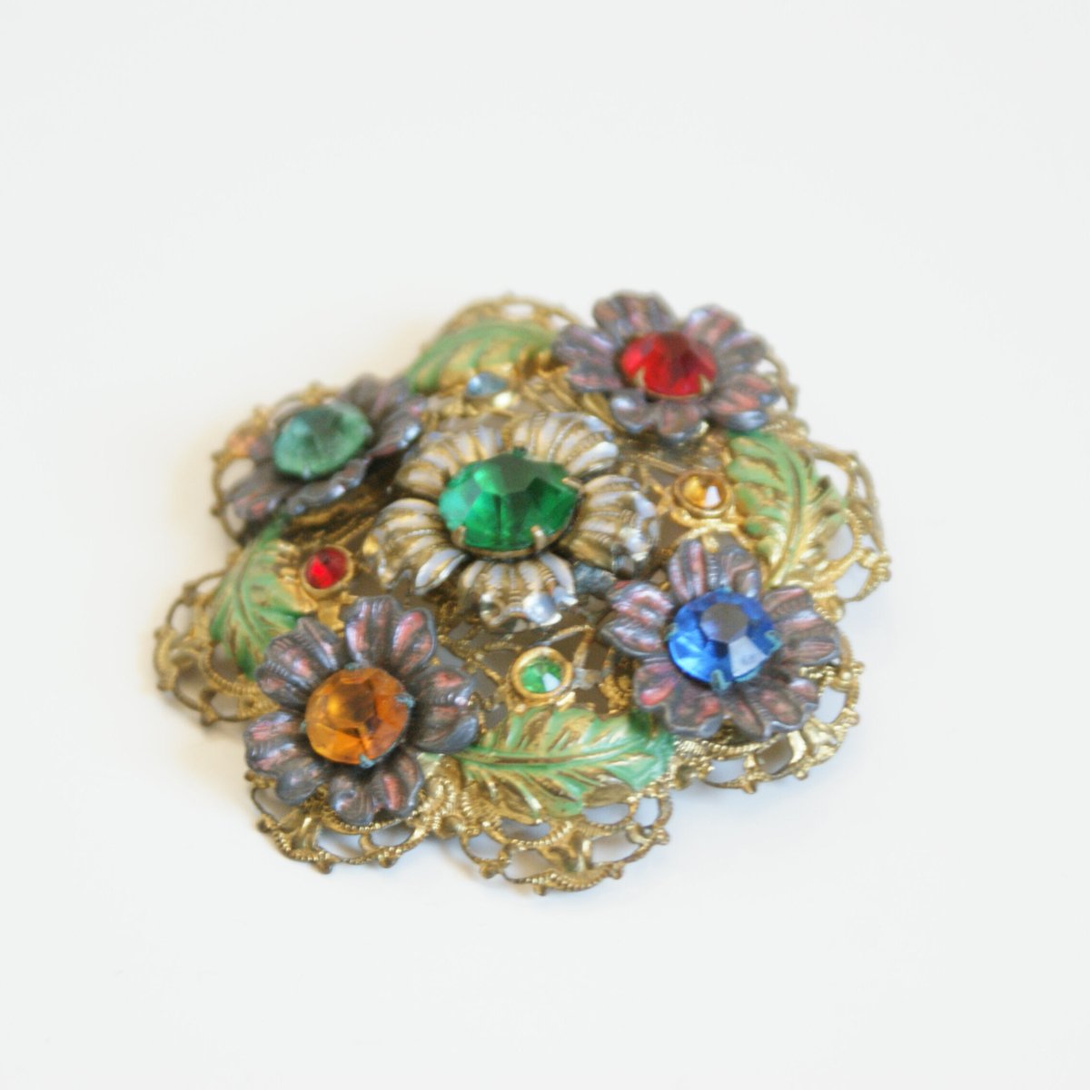 イギリス買付】チェコガラス ラインストーン フラワーエナメル
