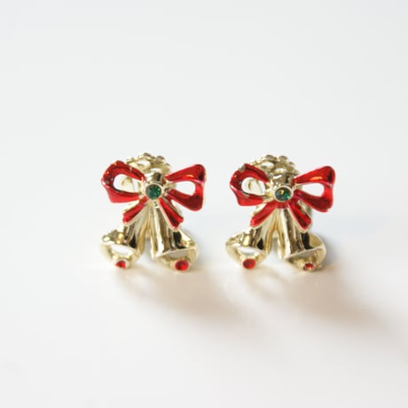 Christmas Special price【スペシャルプライス】ベル エナメル リボン イヤリング / ヴィンテージアクセサリー