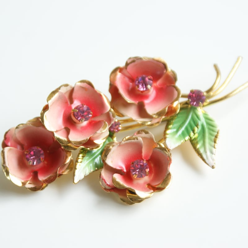 イギリス買付】ピンクフラワー クリスマスローズ エナメル ブローチ