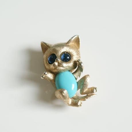 TRIFARIトリファリ キャット猫 ターコイズルーサイト ブローチ / ヴィンテージ・コスチュームジュエリー