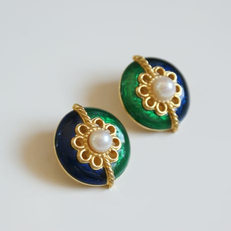 イギリス買付 エナメル パール イヤリング/ ヴィンテージアクセサリー