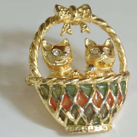 アメリカ買付 キャット バスケット ブローチ/ ヴィンテージアクセサリー