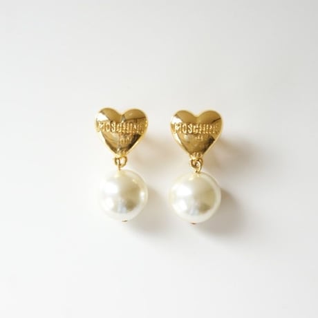 MOSCHINOモスキーノ ハート ブランドロゴ パール イヤリング / ヴィンテージアクセサリー