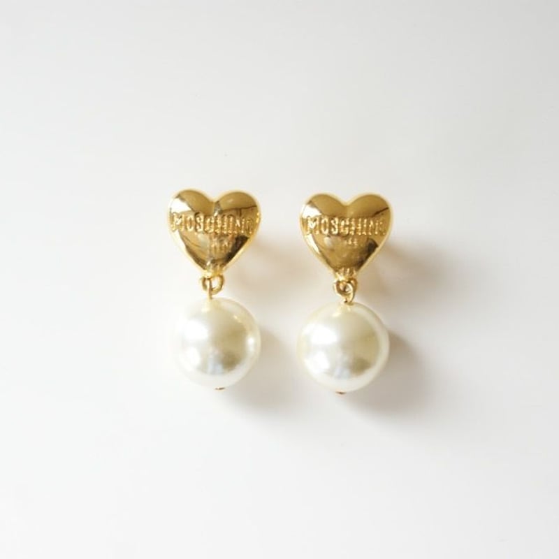 MOSCHINOモスキーノ ハート ブランドロゴ パール イヤリング