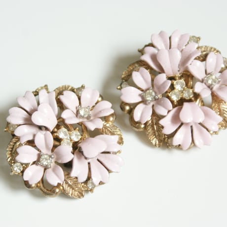 TRIFARIトリファリ Fleurette アルフレッド・フィリップ ピンク エナメル フラワー イヤリング/ ヴィンテージ・コスチュームジュエリー