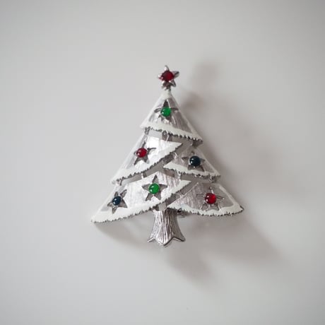 スター星 ホワイトスノー クリスマスツリー ブローチ  / ヴィンテージアクセサリー ・アクセサリー