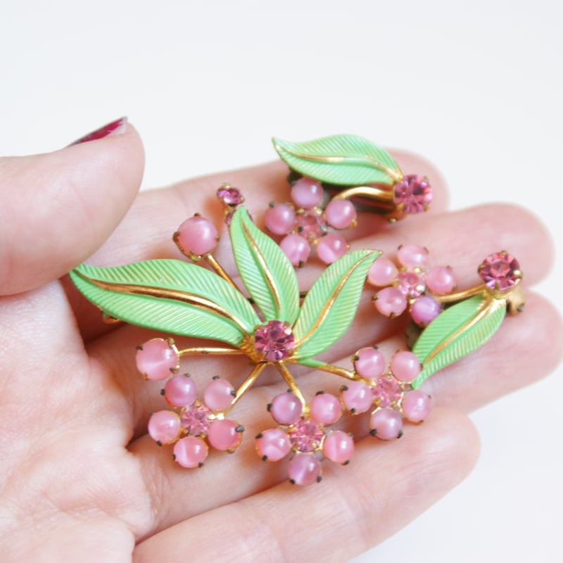 AUSTRIAオーストリア 製 勿忘草 カボションカット ピンクガラス