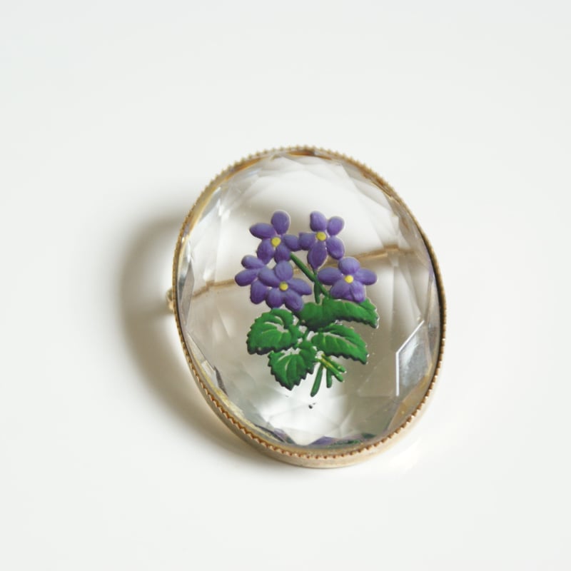 スミレ フラワー ガラス ブローチ/ ヴィンテージ・アンティーク
