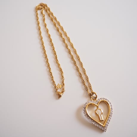 NINA RICCIニナリッチ ハートキー ラインストーン ロングネックレス / ヴィンテージアクセサリー