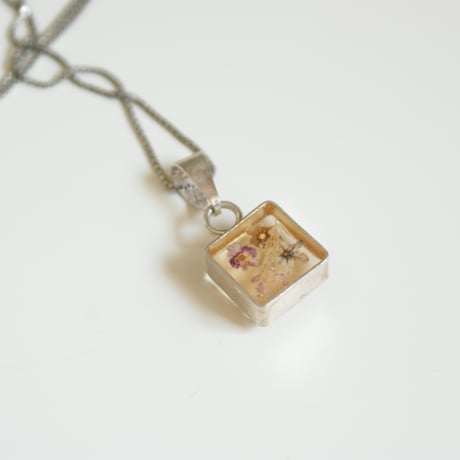Silver925 メキシカンジュエリー 押し花 スクエア ネックレス/ ヴィンテージジュエリー・アクセサリー