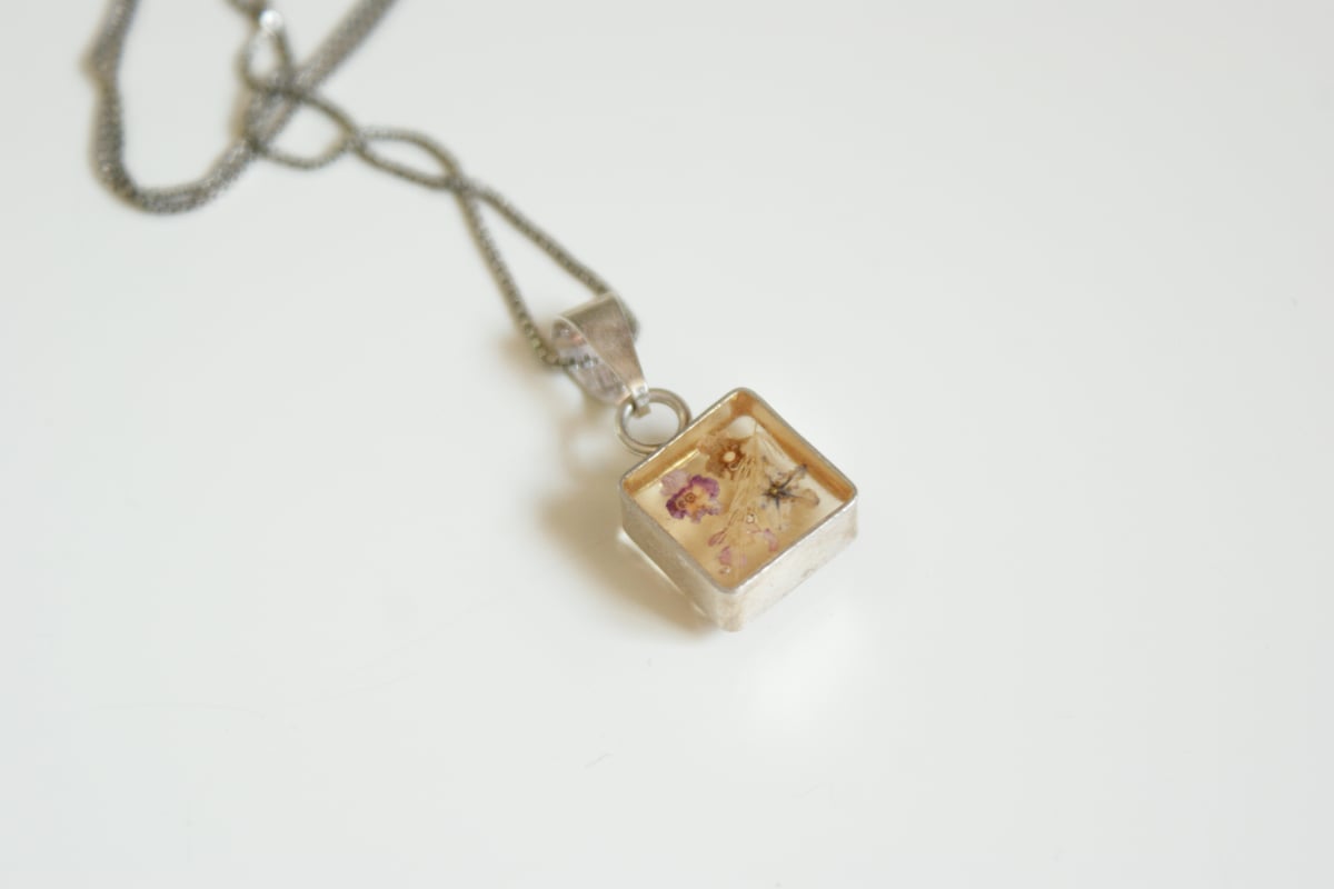 Silver925 メキシカンジュエリー 押し花 スクエア ネックレス Silver925 メキシカンジュエリー 押し花 スクエア ネックレス