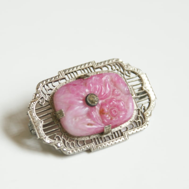 KREMENTZクレメンツ アールデコ フィリグリー ピンクガラス フラワー