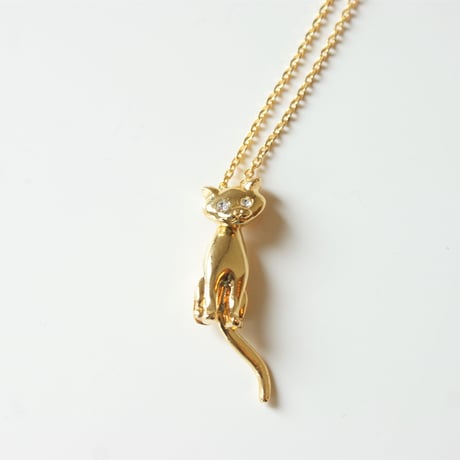 AVONエイボン 猫 キャット ラインストーン アイズ ネックレス ペンダント / ヴィンテージアクセサリー