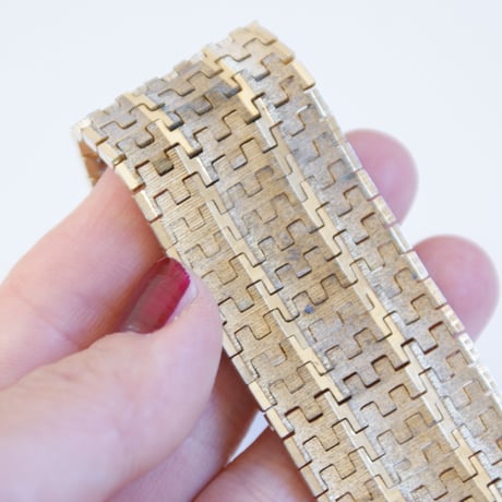 【イギリス買付】コマブロック ゴールド ワイドブレスレット / ヴィンテージジュエリー・アクセサリー