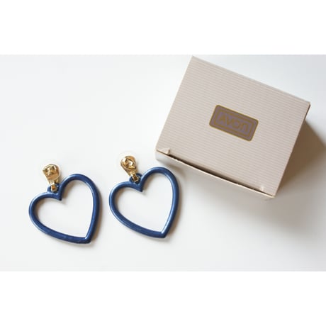 Special price【スペシャル プライス】AVONエイボン メタリック ブルー ハート フープ ピアス BOX箱付き/ ヴィンテージジュエリー・アクセサリー
