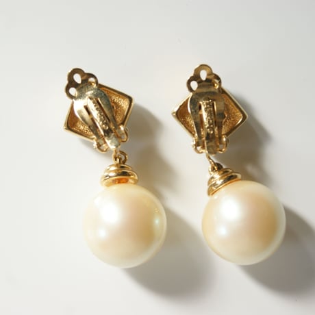 GIVENCHYジバンシィ アクアブルーラインストーン パール イヤリング / ヴィンテージ・コスチュームジュエリー