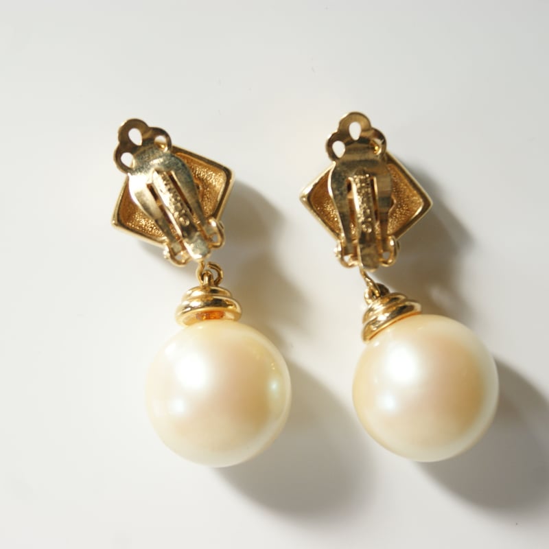 1点もの ヴィンテージパールイヤリング GIVENCHYジバンシィ アクアブルーラインストーン パール イヤリング