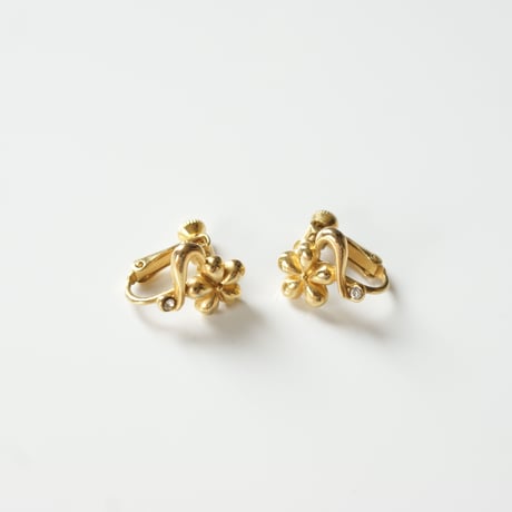 Special price【スペシャル プライス】フラワー ゴールド ラインストーン ミニイヤリング / ヴィンテージジュエリー・アクセサリー