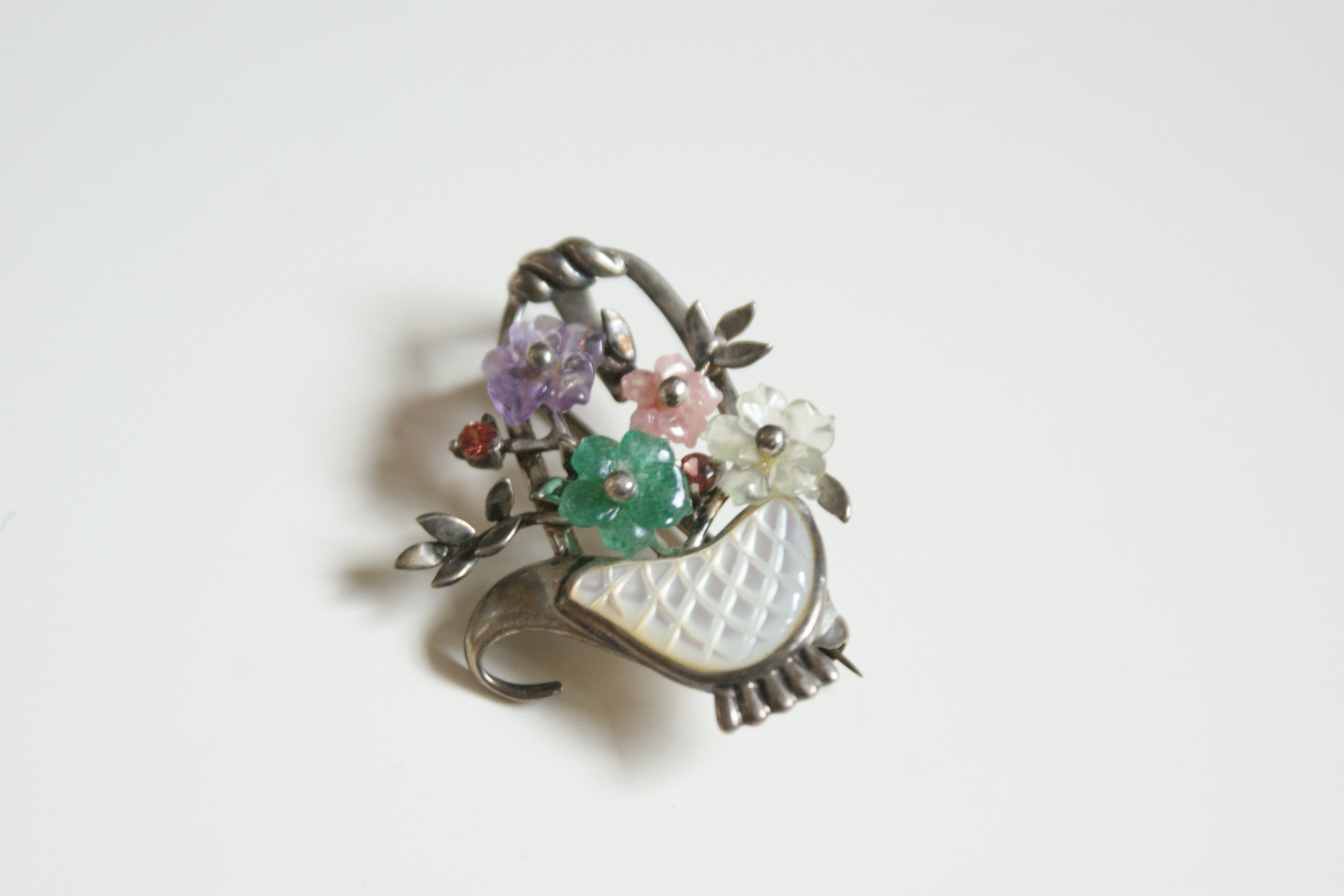 シルバー925 14K フラワーペンダントトップブローチヴィンテージアクセサリー アメリカ買付】シルバー925 フラワー バスケット ペンダントブローチ