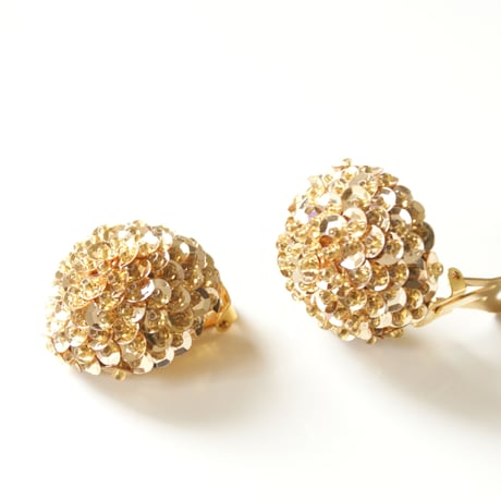 ゴールド スパンコール ビーズ ドーム型 イヤリング / ヴィンテージアクセサリー