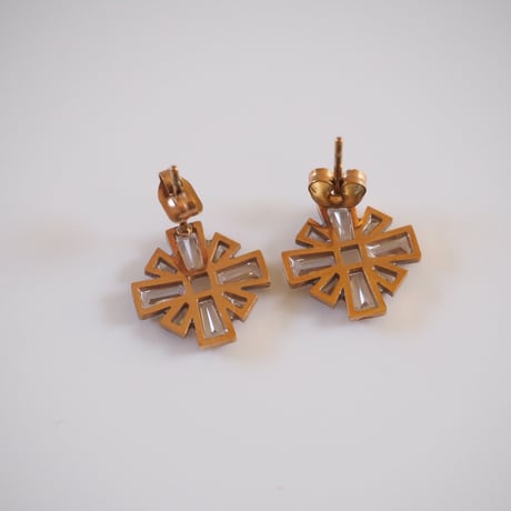 【フランス買付】クリアクリスタル クロス ピアス/ ヴィンテージ・コスチュームジュエリー