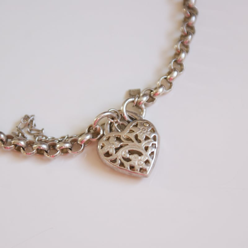 イタリア製 シルバー925 勿忘草 ハートロック パドロック ブレスレット