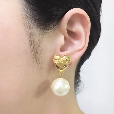 MOSCHINOモスキーノ ハート ブランドロゴ パール イヤリング / ヴィンテージアクセサリー