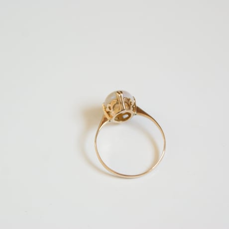 K18YG ホワイトミルクオパール 和リング指輪 / ヴィンテージジュエリー・アクセサリー