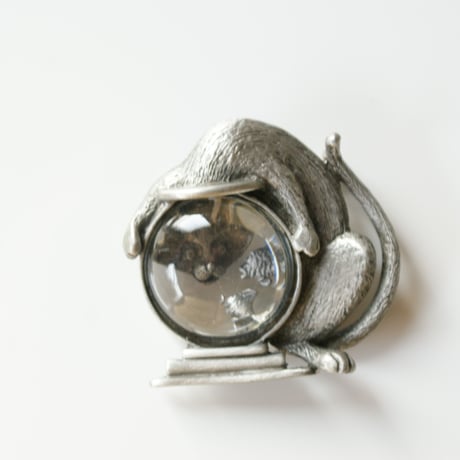 【New Vintage Stock】JJジェイジェイ 猫 キャット 金魚鉢 シルバー ブローチ/ ヴィンテージ・コスチュームジュエリー