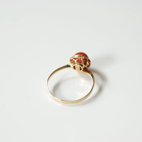 K18YG  赤珊瑚 リング指輪 / ヴィンテージジュエリー・アクセサリー