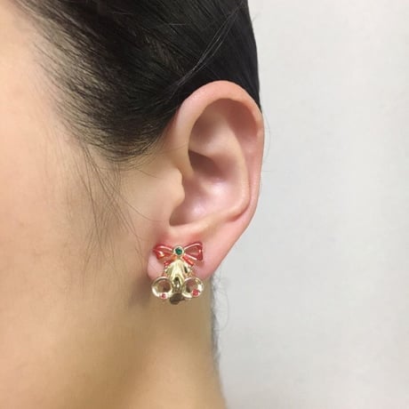 Christmas Special price【スペシャルプライス】ベル エナメル リボン イヤリング / ヴィンテージアクセサリー