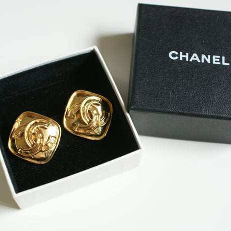 CHANELシャネル  ゴールド ココマーク スクエア イヤリング 箱BOX付 / ヴィンテージアクセサリー