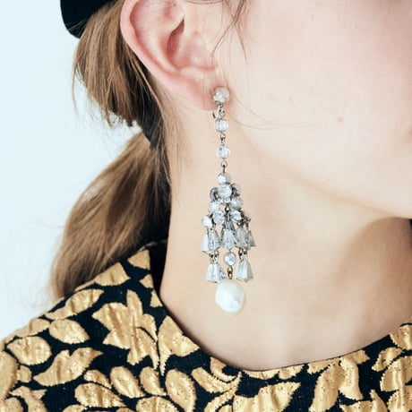 HATTIE CARNEGIEハッティカーネギー グレーシルバー バロックパール シャンデリア ロングイヤリング/ ヴィンテージジュエリー