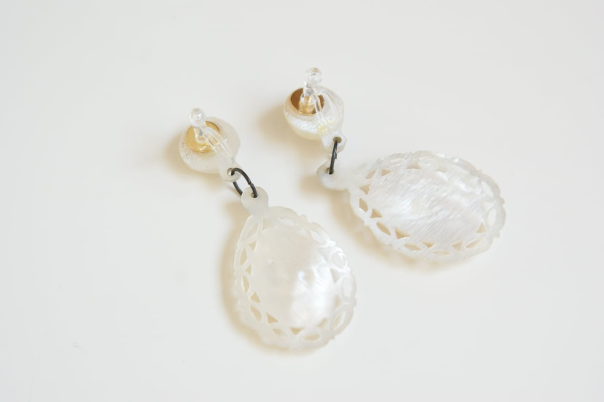 ベツレヘムパール 白蝶貝 ドロップ 透かし イヤリング/ ヴィンテージ  