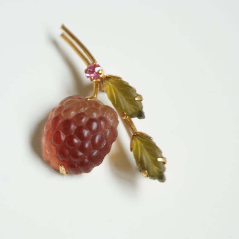 AUSTRIA オーストリア製 ピンクガラス ベリー ブローチ/ ヴィンテージ