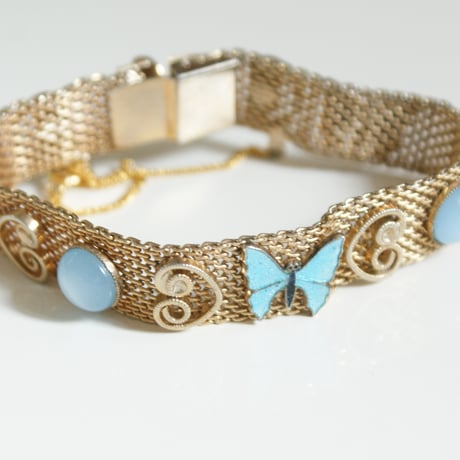 【アメリカ買付】ブルー バタフライ ムーンストーン メッシュブレスレット/ ヴィンテージアクセサリー