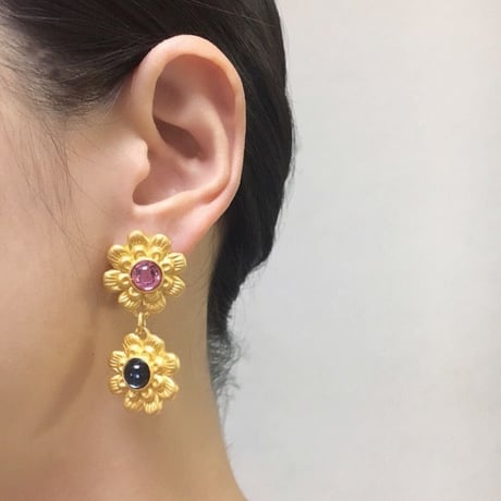 Special price【スペシャル プライス】KENZOケンゾー カボション ピンク ブルー ラインストーン フラワー イヤリング / ヴィンテージジュエリー・アクセサリー