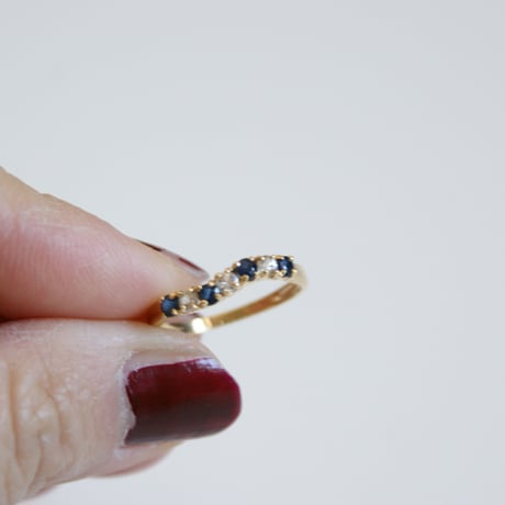 K18YG サファイア ダイヤモンド ウェーブ リング指輪 / ヴィンテージジュエリー・アクセサリー