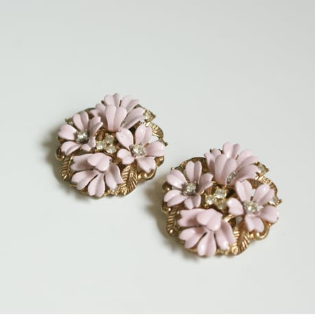TRIFARIトリファリ Fleurette アルフレッド・フィリップ ピンク エナメル フラワー イヤリング/ ヴィンテージ・コスチュームジュエリー