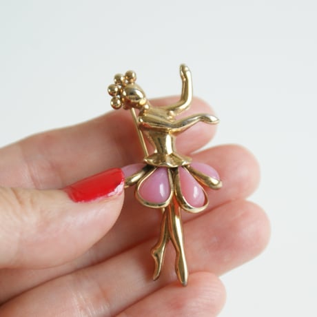 TRIFARIトリファリ ピンク注ぎガラス バレリーナ ブローチ / ヴィンテージ・コスチュームジュエリー