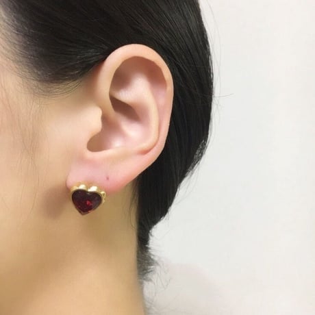 AVONエイボン レッド ハートシェイプ ラインストーン ピアス / ヴィンテージアクセサリー
