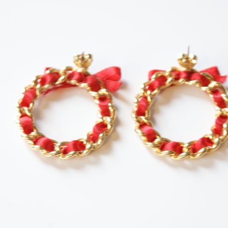 AVONエイボン レッド リボン チェーンピアス / ヴィンテージジュエリー・アクセサリー
