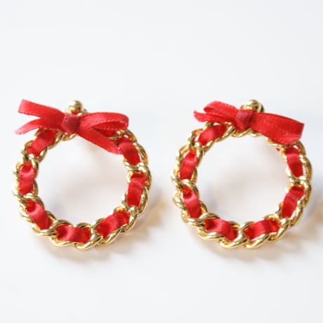AVONエイボン レッド リボン チェーンピアス / ヴィンテージジュエリー・アクセサリー
