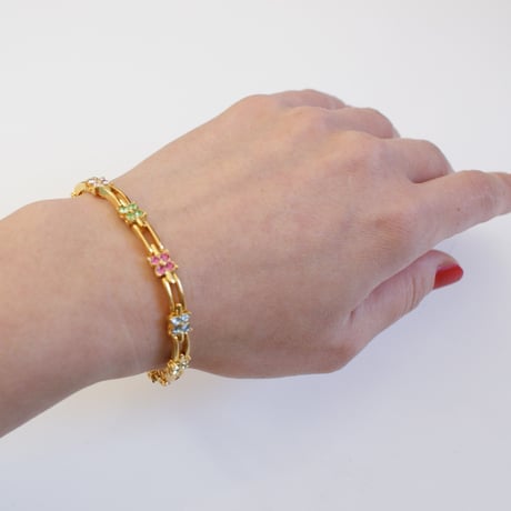 アメリカ買付 MODERN オーストリアクリスタル パステルカラー ブレスレット ピアス セット/ ヴィンテージジュエリー・アクセサリー