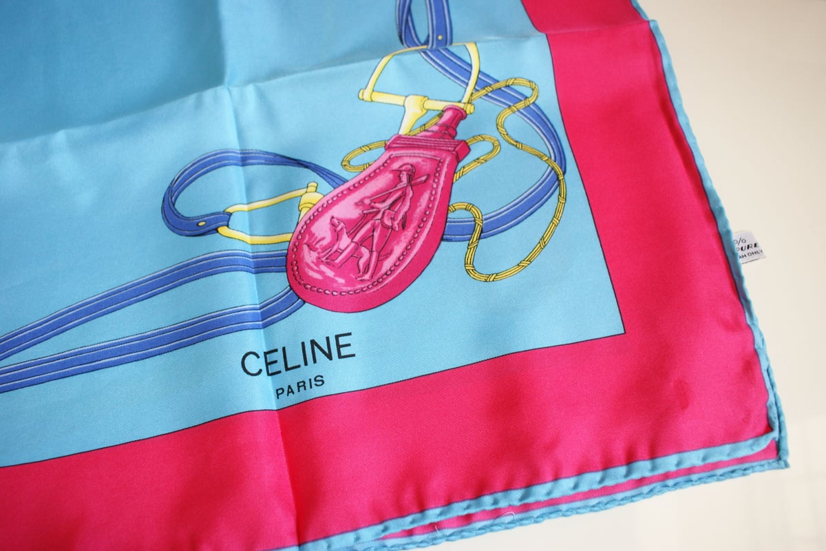 CELINE セリーヌ イタリア製 100％シルク ピンク 馬具モチーフ 