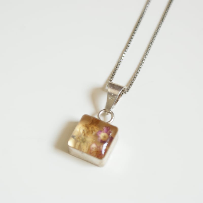 Silver925 メキシカンジュエリー 押し花 スクエア ネックレス Silver925 メキシカンジュエリー 押し花 スクエア ネックレス