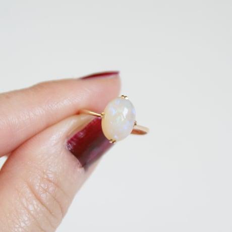K18YG ホワイトミルクオパール 和リング指輪 / ヴィンテージジュエリー・アクセサリー